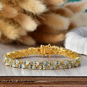 EverTrue Sky Blue Topaz and White Topaz 26.65 ctw Zig Zag Double Row Bracelet in 18K YG Plated (7.25 In)