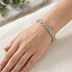 EverTrue Sky Blue Topaz and White Topaz 26.65 ctw Zig Zag Double Row Bracelet in 18K YG Plated (7.25 In)