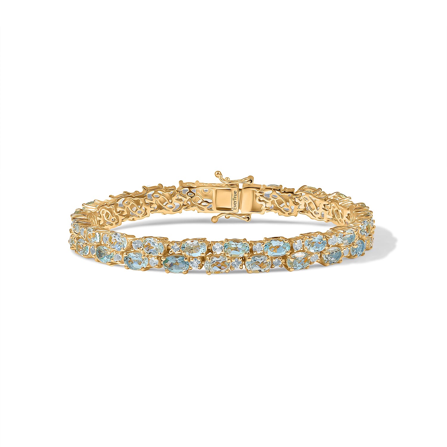 EverTrue Sky Blue Topaz and White Topaz 29.30 ctw Zig Zag Double Row Bracelet in 18K YG Plated (8.00 In)