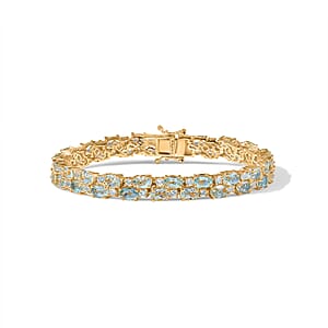 EverTrue Sky Blue Topaz and White Topaz 29.30 ctw Zig Zag Double Row Bracelet in 18K YG Plated (8.00 In)