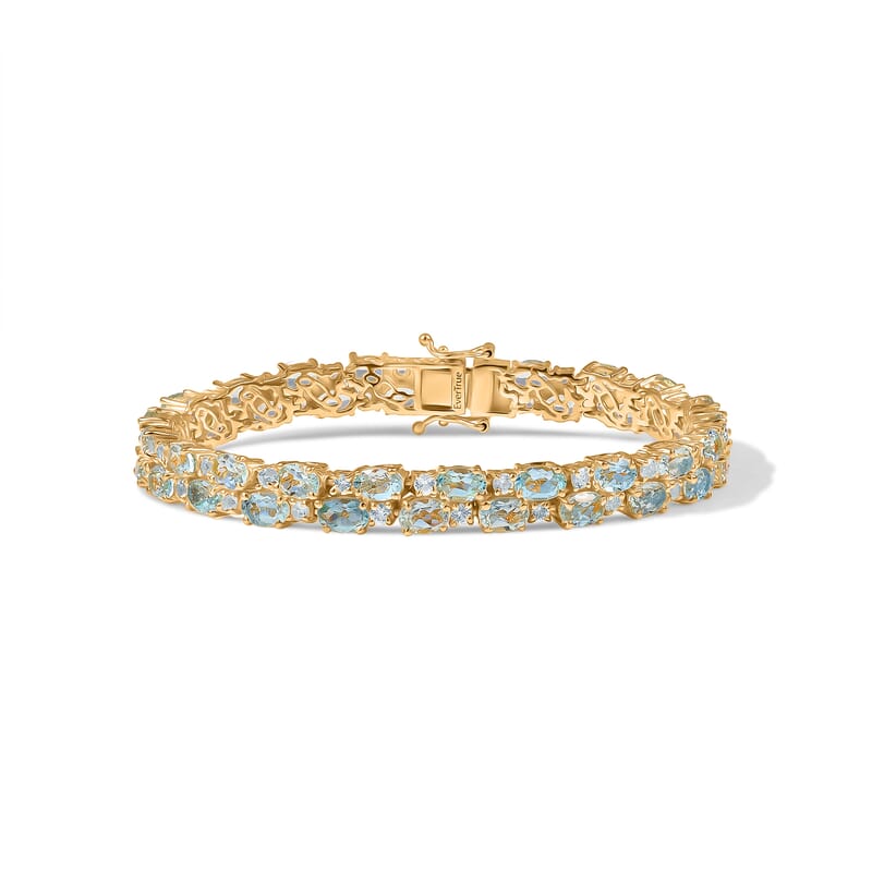 EverTrue Sky Blue Topaz and White Topaz 29.30 ctw Zig Zag Double Row Bracelet in 18K YG Plated (8.00 In)
