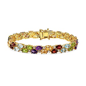 EverTrue Multi Gemstone 24.00 ctw Zig Zag Double Row Bracelet in 18K YG Plated (7.25 In)