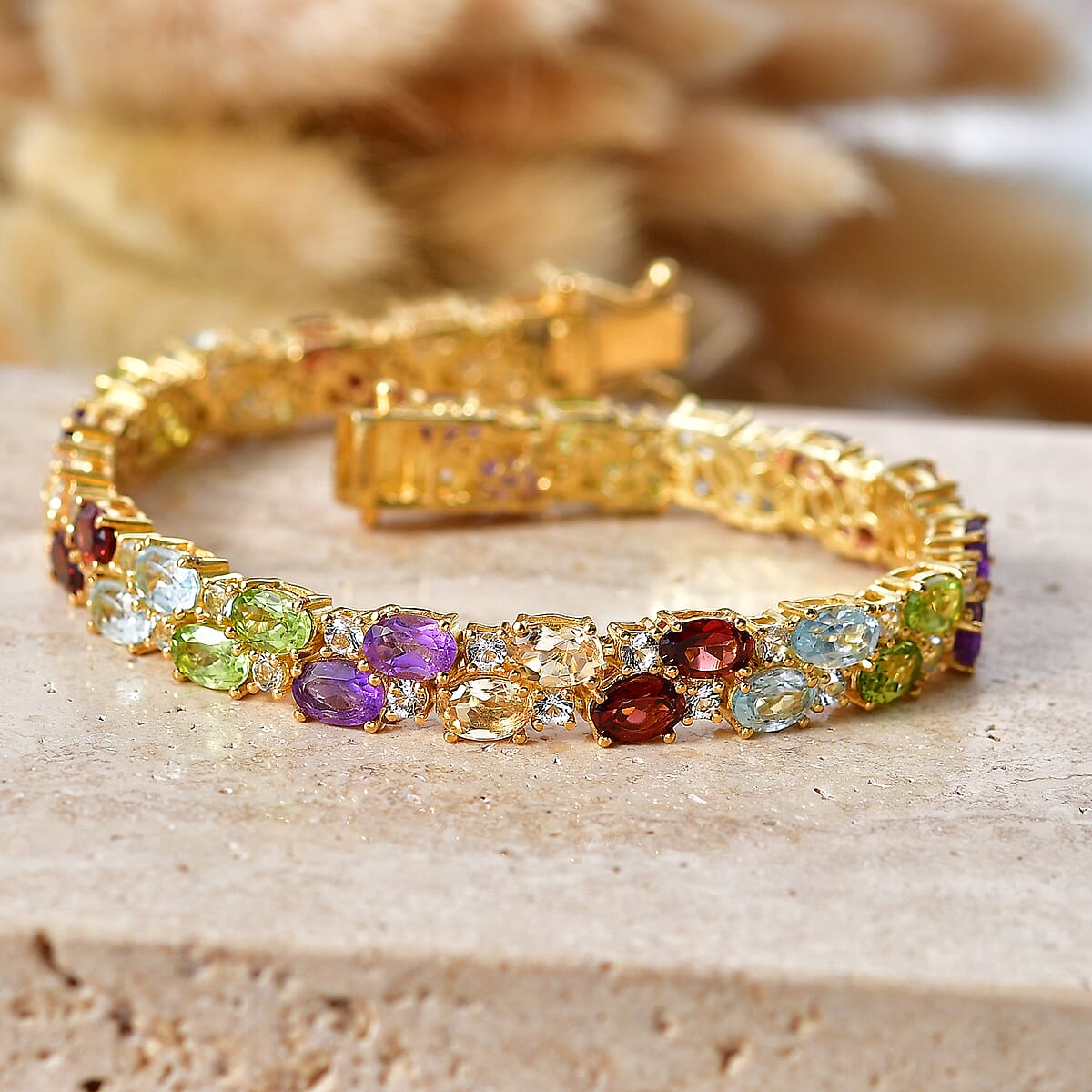 EverTrue Multi Gemstone 24.00 ctw Zig Zag Double Row Bracelet in 18K YG Plated (7.25 In) image number 1