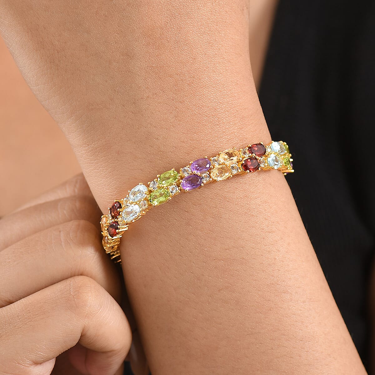 EverTrue Multi Gemstone 24.00 ctw Zig Zag Double Row Bracelet in 18K YG Plated (7.25 In) image number 2