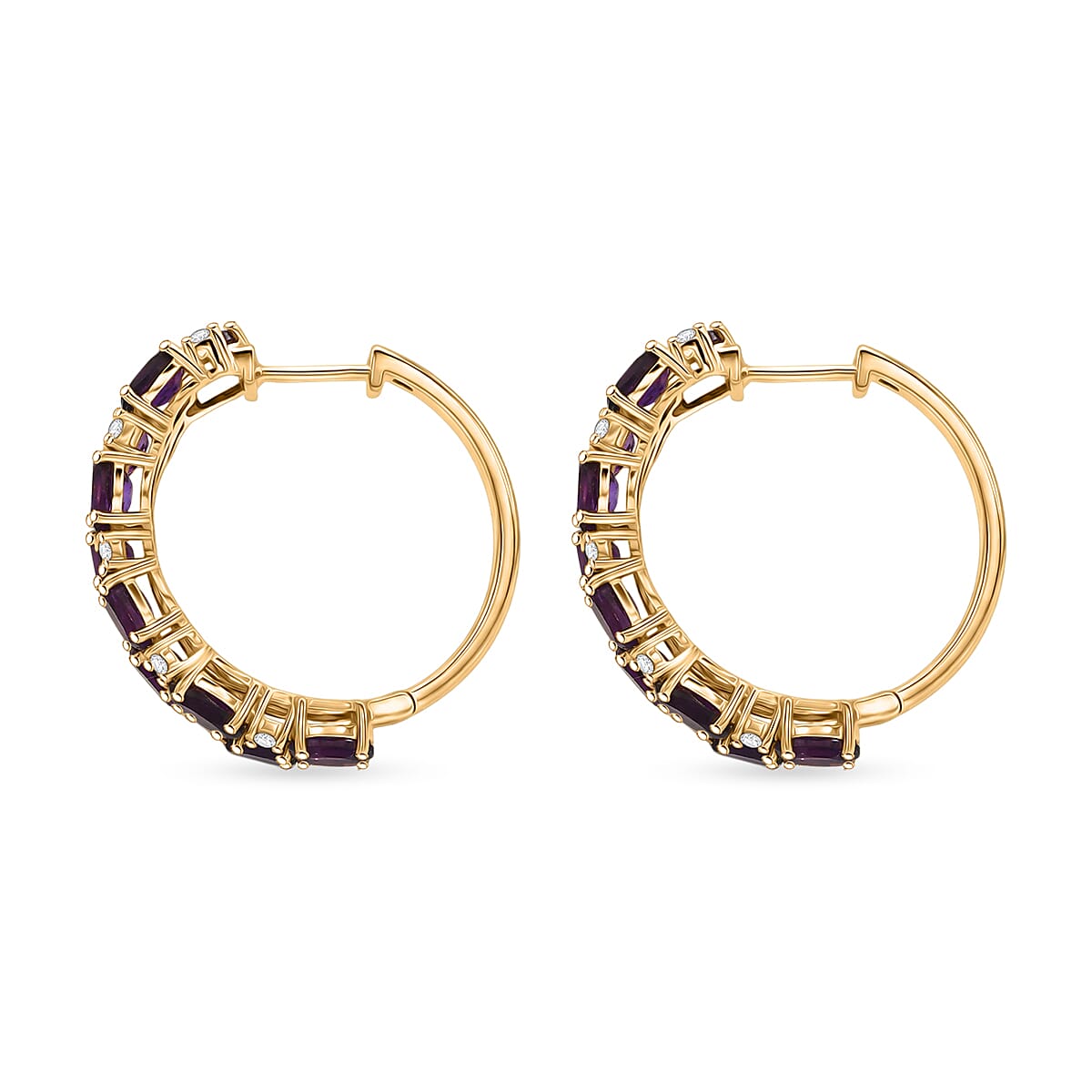 EverTrue African Amethyst and White Topaz 9.80 ctw Hoop Earrings in 18K YG Plated image number 3