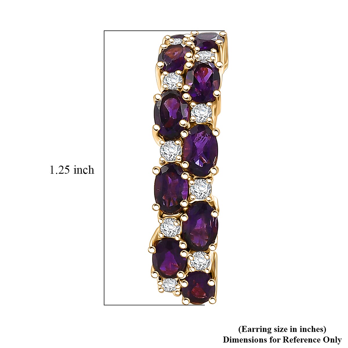 EverTrue African Amethyst and White Topaz 9.80 ctw Hoop Earrings in 18K YG Plated image number 4
