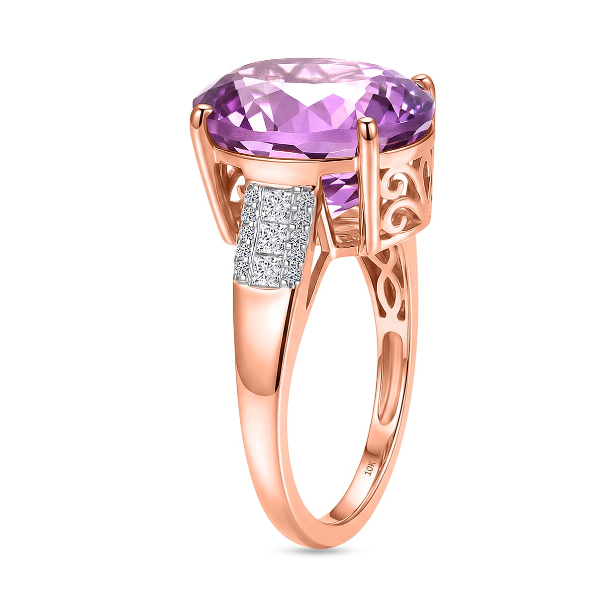 AAA Patroke Kunzite and Luxuriant Lab Grown Diamond G-H SI 12.10 ctw Timeless Rose Radiance Ring in 10K Rose Gold (Size 6.0) 4.50 Grams image number 3