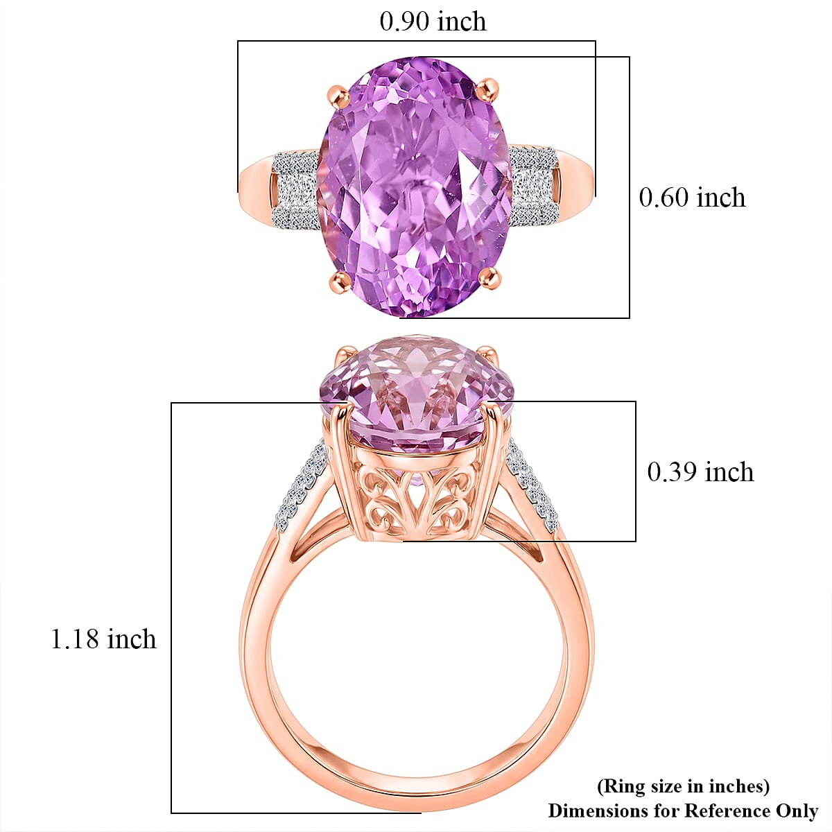 AAA Patroke Kunzite and Luxuriant Lab Grown Diamond G-H SI 12.10 ctw Timeless Rose Radiance Ring in 10K Rose Gold (Size 6.0) 4.50 Grams image number 5
