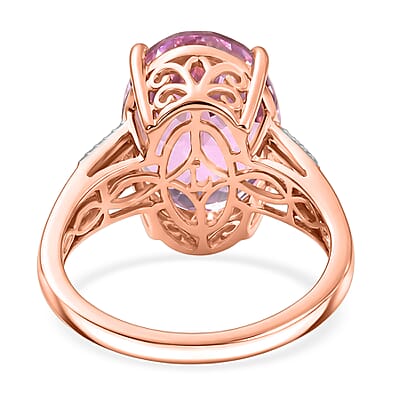 AAA Patroke Kunzite and Luxuriant Lab Grown Diamond G-H SI 12.10 ctw Timeless Rose Radiance Ring in 10K Rose Gold (Size  7.0)  4.50 Grams