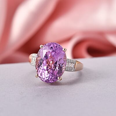 AAA Patroke Kunzite and Luxuriant Lab Grown Diamond G-H SI 12.10 ctw Timeless Rose Radiance Ring in 10K Rose Gold (Size  9.0)  4.50 Grams
