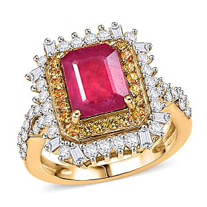 D'Joy Niassa Ruby (FF) and Multi Gemstone 4.50 ctw Ring in 18K Vermeil Yellow Gold Over Sterling Silver (Size 7.0)