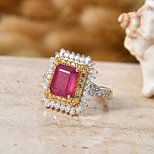 D'Joy Niassa Ruby (FF) and Multi Gemstone 4.50 ctw Ring in 18K Vermeil Yellow Gold Over Sterling Silver (Size 7.0)