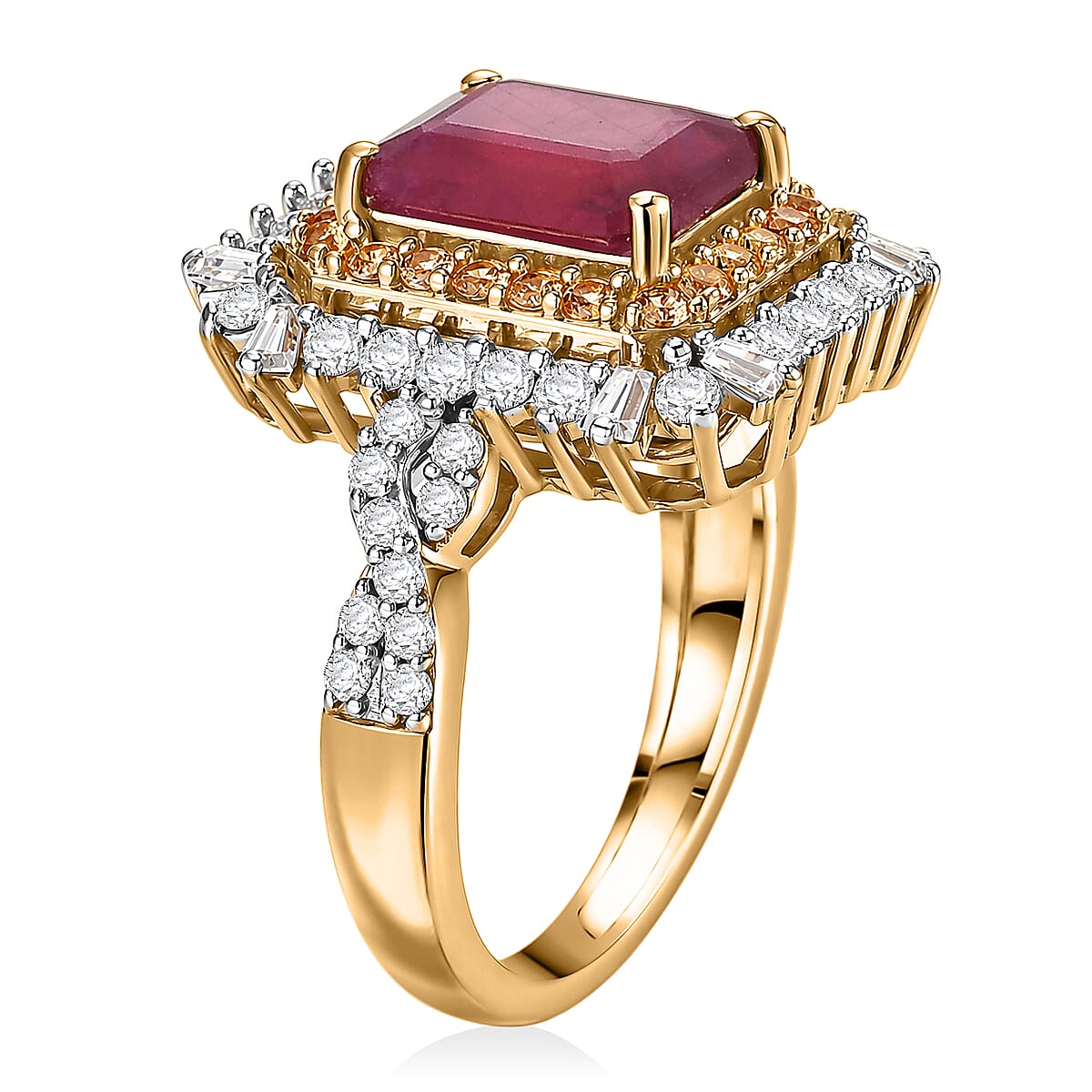 D'Joy Niassa Ruby (FF) and Multi Gemstone 4.50 ctw Ring in 18K Vermeil Yellow Gold Over Sterling Silver (Size 7.0) image number 3