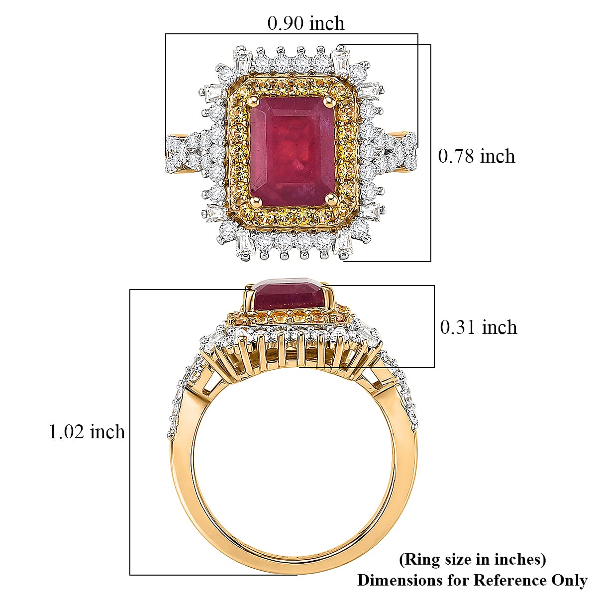 D'Joy Niassa Ruby (FF) and Multi Gemstone 4.50 ctw Ring in 18K Vermeil Yellow Gold Over Sterling Silver (Size 7.0) image number 5