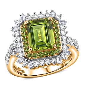 D'Joy Hebei Peridot and Multi Gemstone 3.50 ctw Ring in 18K Vermeil Yellow Gold Over Sterling Silver (Size 7.0)