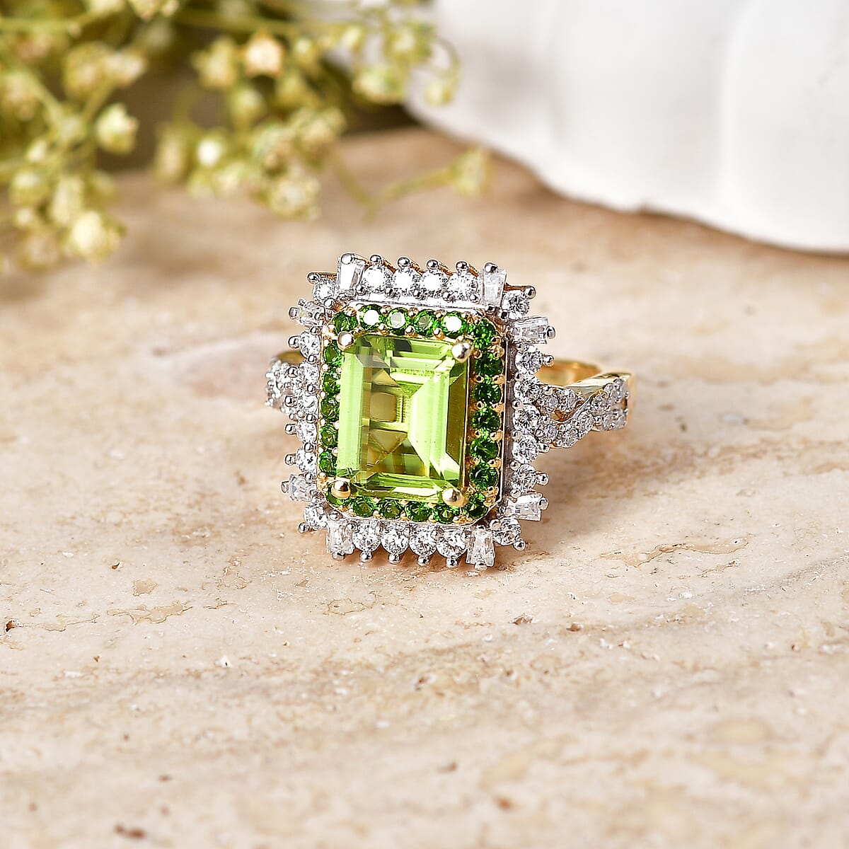 D'Joy Hebei Peridot and Multi Gemstone 3.50 ctw Ring in 18K Vermeil Yellow Gold Over Sterling Silver (Size 7.0) image number 1