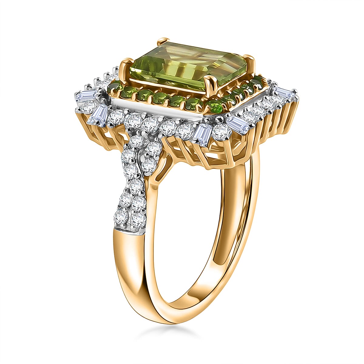 D'Joy Hebei Peridot and Multi Gemstone 3.50 ctw Ring in 18K Vermeil Yellow Gold Over Sterling Silver (Size 7.0) image number 3