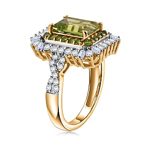 D'Joy Hebei Peridot and Multi Gemstone 3.50 ctw Ring in 18K Vermeil Yellow Gold Over Sterling Silver (Size 7.0)