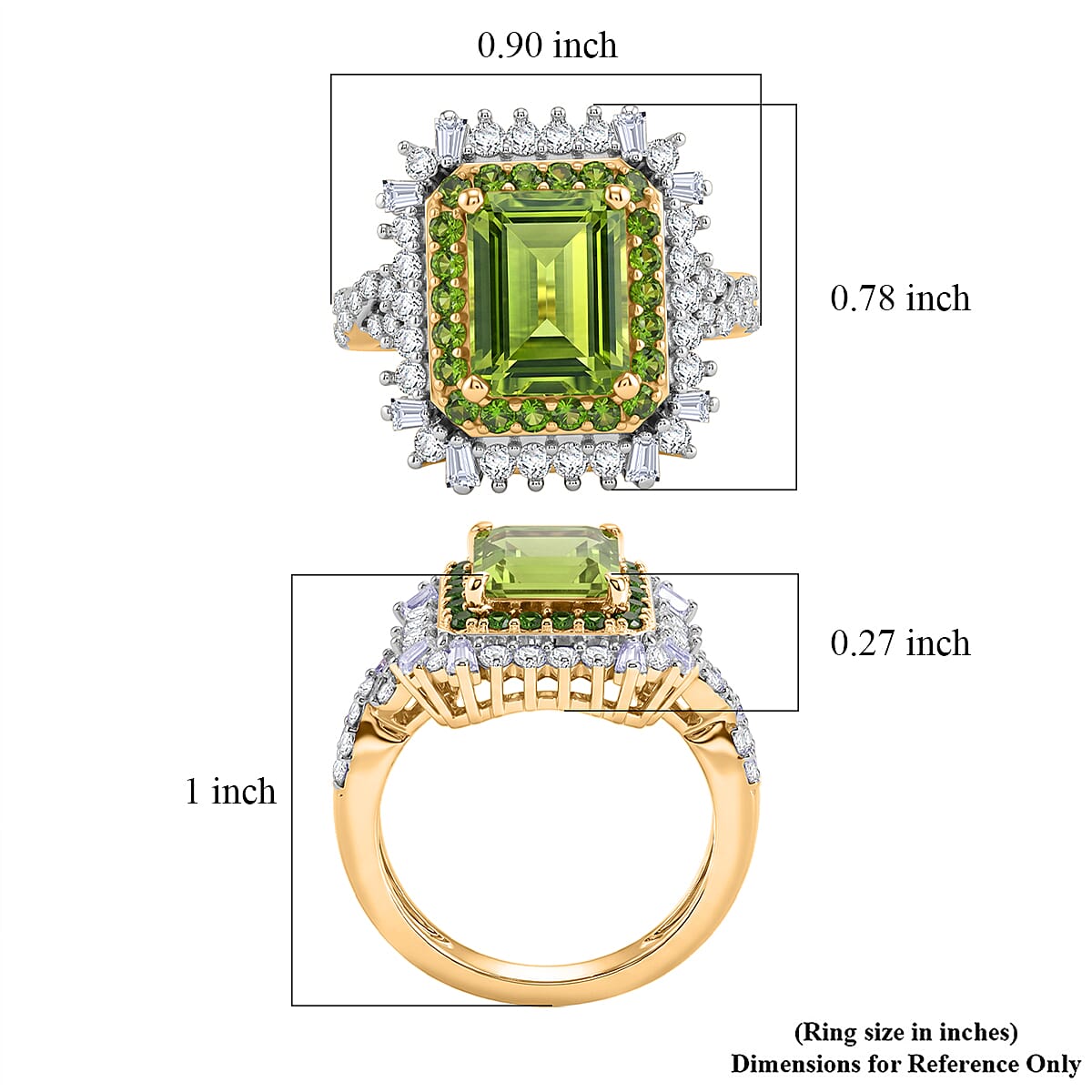 D'Joy Hebei Peridot and Multi Gemstone 3.50 ctw Ring in 18K Vermeil Yellow Gold Over Sterling Silver (Size 7.0) image number 5