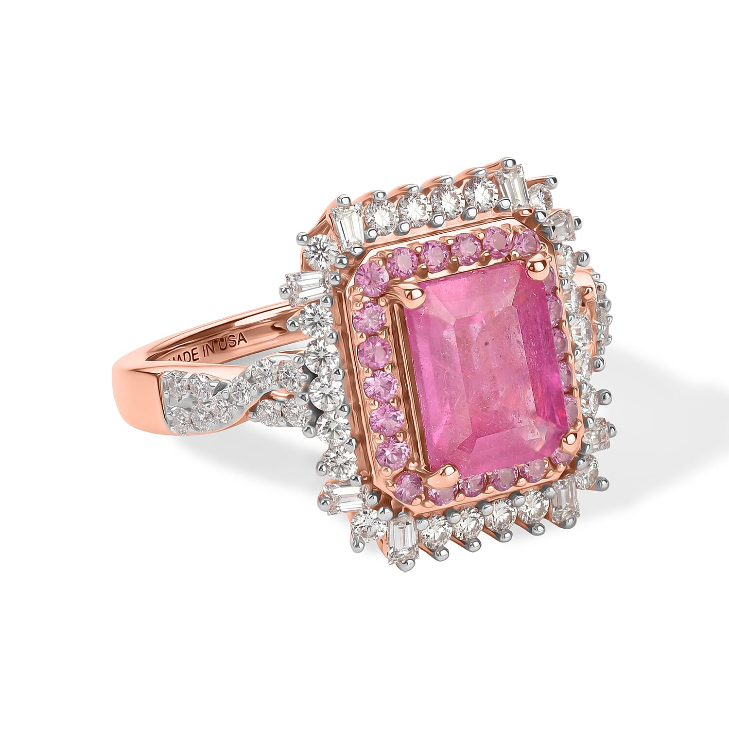 D'Joy Ilakaka Hot Pink Sapphire and Multi Gemstone 4.75 ctw Ring in 18K Vermeil Rose Gold Over Sterling Silver (Size 9.0)