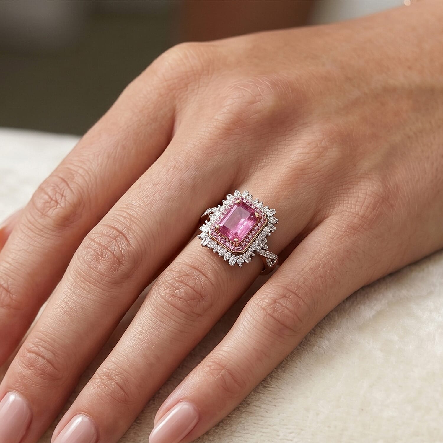 D'Joy Ilakaka Hot Pink Sapphire and Multi Gemstone 4.75 ctw Ring in 18K Vermeil Rose Gold Over Sterling Silver (Size 9.0)