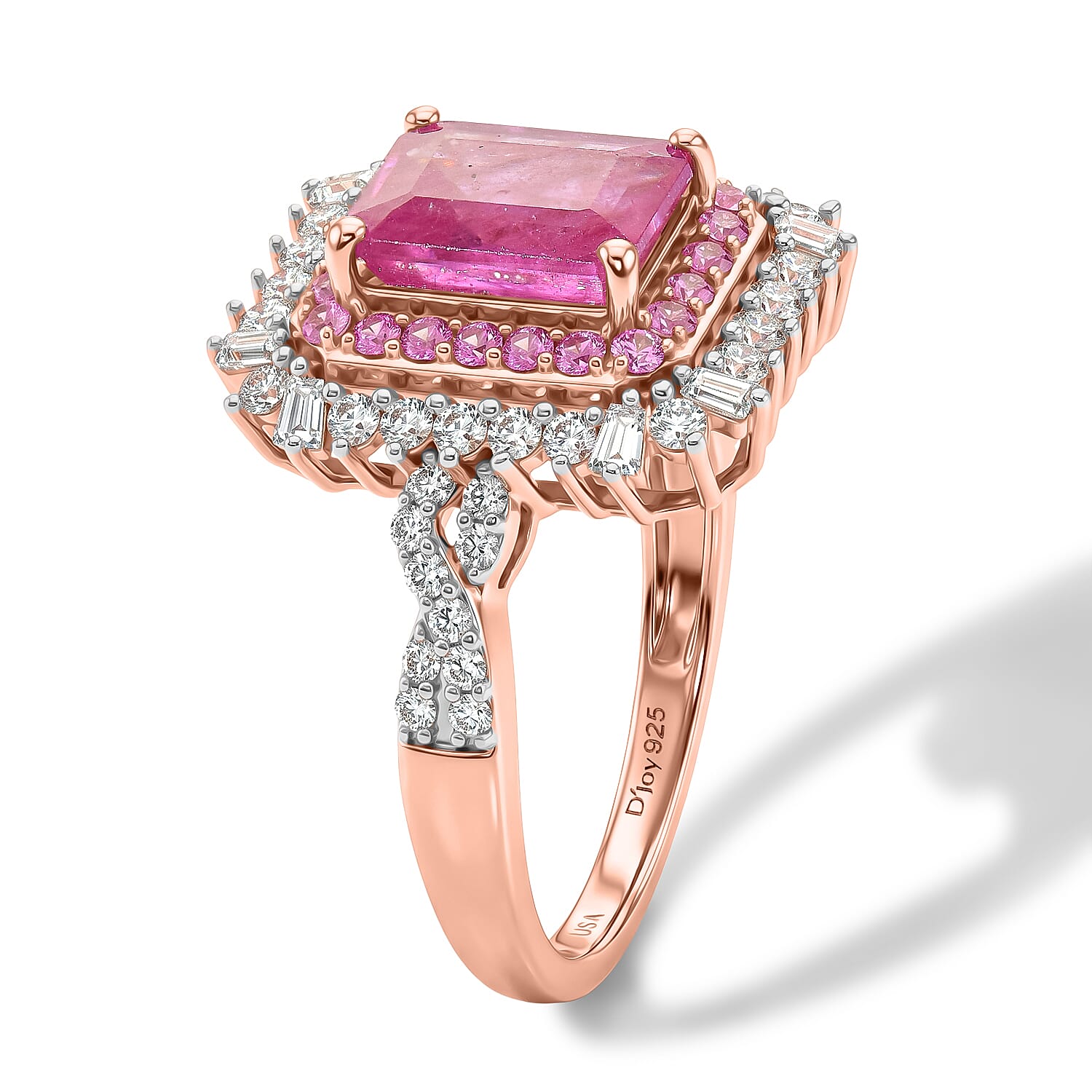 D'Joy Ilakaka Hot Pink Sapphire and Multi Gemstone 4.75 ctw Ring in 18K Vermeil Rose Gold Over Sterling Silver (Size 9.0)