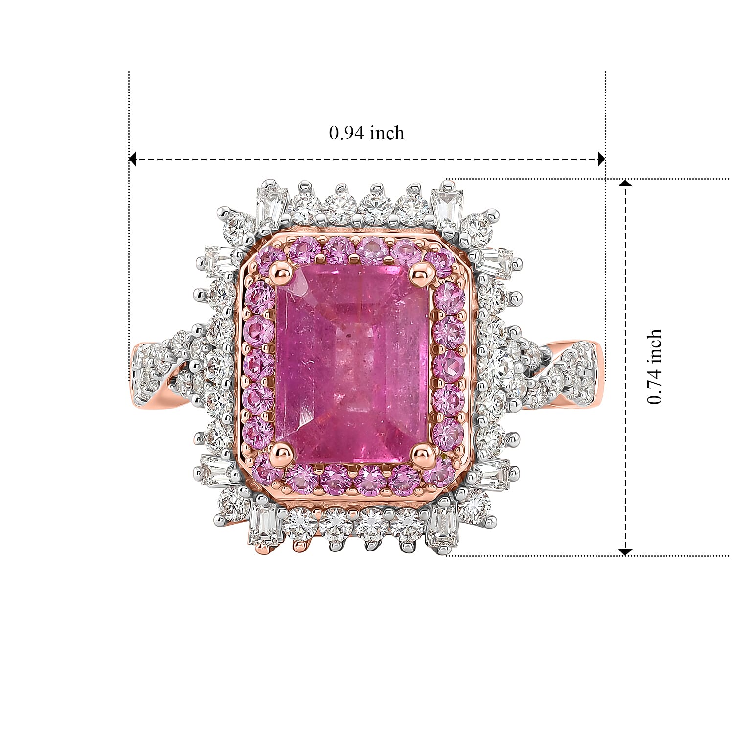 D'Joy Ilakaka Hot Pink Sapphire and Multi Gemstone 4.75 ctw Ring in 18K Vermeil Rose Gold Over Sterling Silver (Size 9.0)