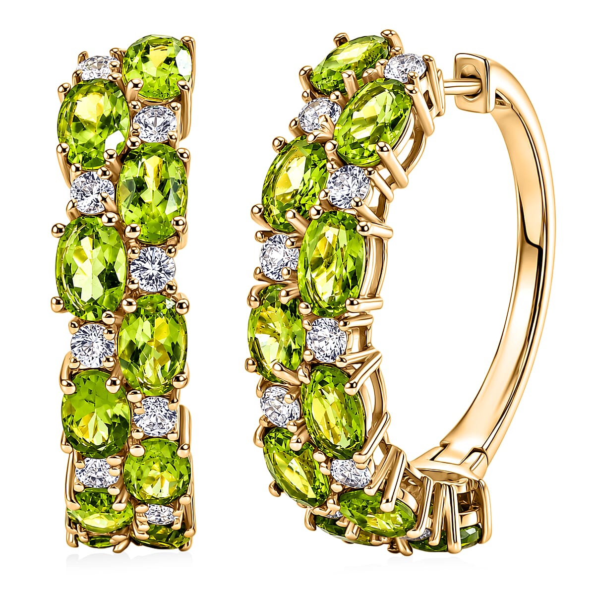 EverTrue African Amethyst, White Topaz Hoop Earrings in 18K YG Plated 9.80 ctw