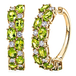 EverTrue Hebei Peridot and White Topaz 11.25 ctw Zig Zag Double Row Hoop Earrings in 18K YG Plated