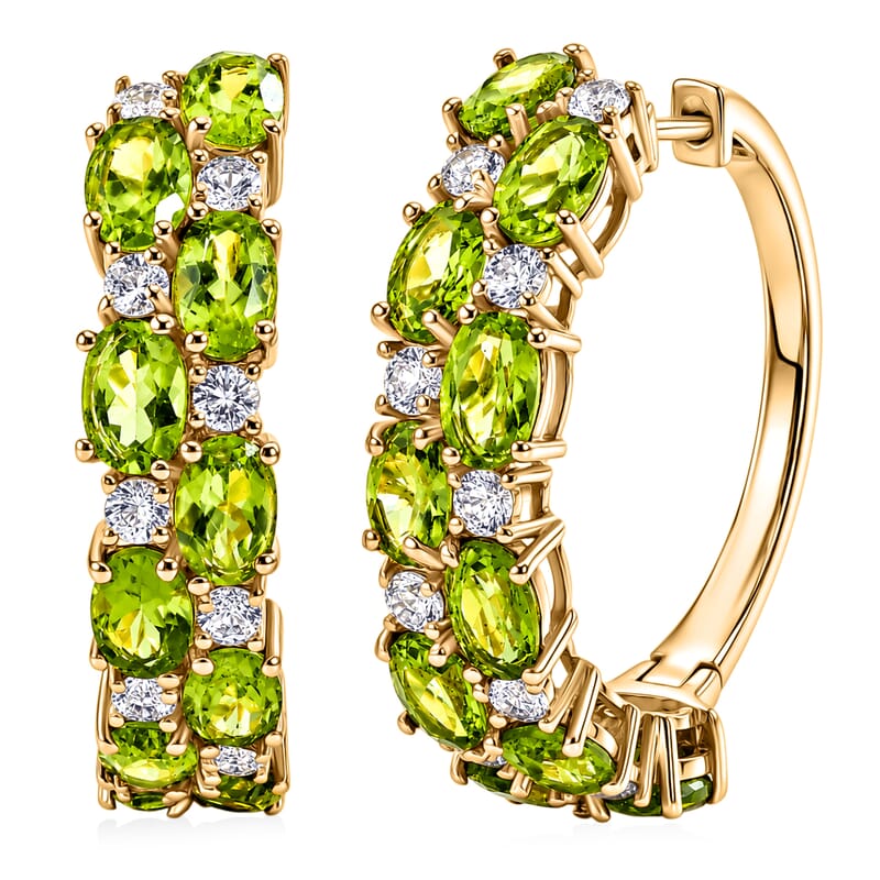 EverTrue Hebei Peridot and White Topaz 11.25 ctw Zig Zag Double Row Hoop Earrings in 18K YG Plated