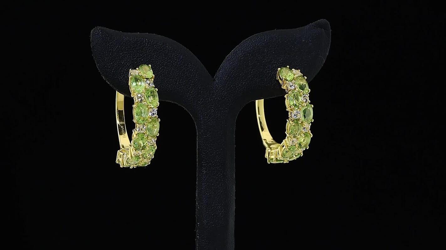 EverTrue African Amethyst, White Topaz Hoop Earrings in 18K YG Plated 9.80 ctw