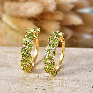 EverTrue Hebei Peridot and White Topaz 11.25 ctw Zig Zag Double Row Hoop Earrings in 18K YG Plated