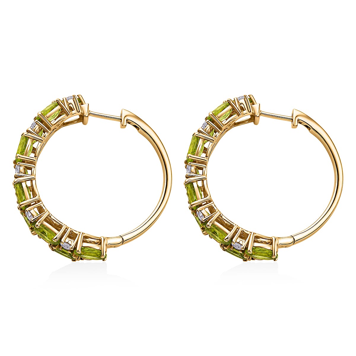 EverTrue Hebei Peridot and White Topaz 11.25 ctw Zig Zag Double Row Hoop Earrings in 18K YG Plated