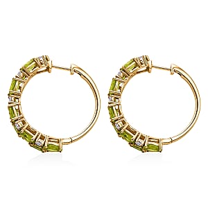 EverTrue Hebei Peridot and White Topaz 11.25 ctw Zig Zag Double Row Hoop Earrings in 18K YG Plated