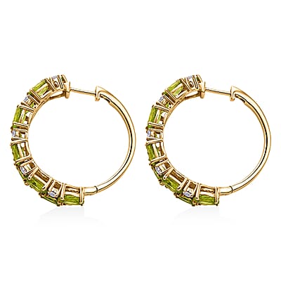EverTrue Hebei Peridot and White Topaz 11.25 ctw Zig Zag Double Row Hoop Earrings in 18K YG Plated