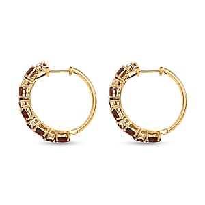 EverTrue Mozambique Garnet and White Topaz 13.60 ctw Zig Zag Double Row Hoop Earrings in 18K YG Plated