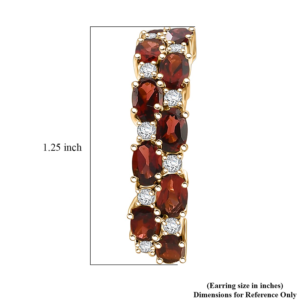 EverTrue Mozambique Garnet and White Topaz 13.60 ctw Zig Zag Double Row Hoop Earrings in 18K YG Plated image number 4