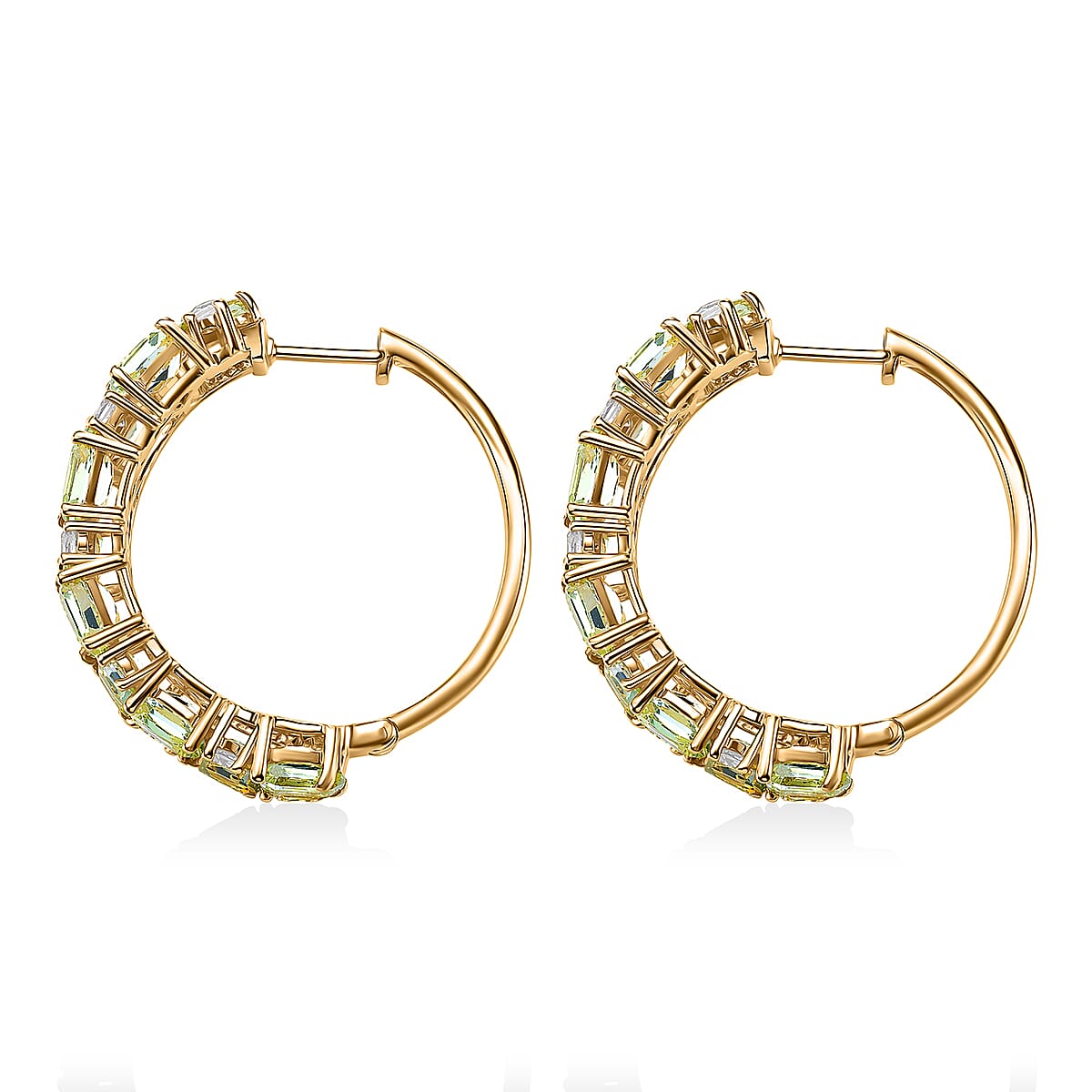 EverTrue Sky Blue Topaz and White Topaz 13.00 ctw Zig Zag Double Row Hoop Earrings in 18K YG Plated image number 3