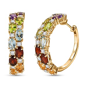 EverTrue Multi Gemstone 11.70 ctw Zig Zag Double Row Hoop Earrings in 18K YG Plated