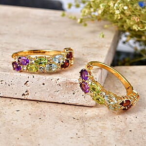 EverTrue Multi Gemstone 11.70 ctw Zig Zag Double Row Hoop Earrings in 18K YG Plated
