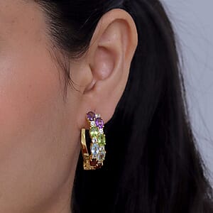 EverTrue Multi Gemstone 11.70 ctw Zig Zag Double Row Hoop Earrings in 18K YG Plated