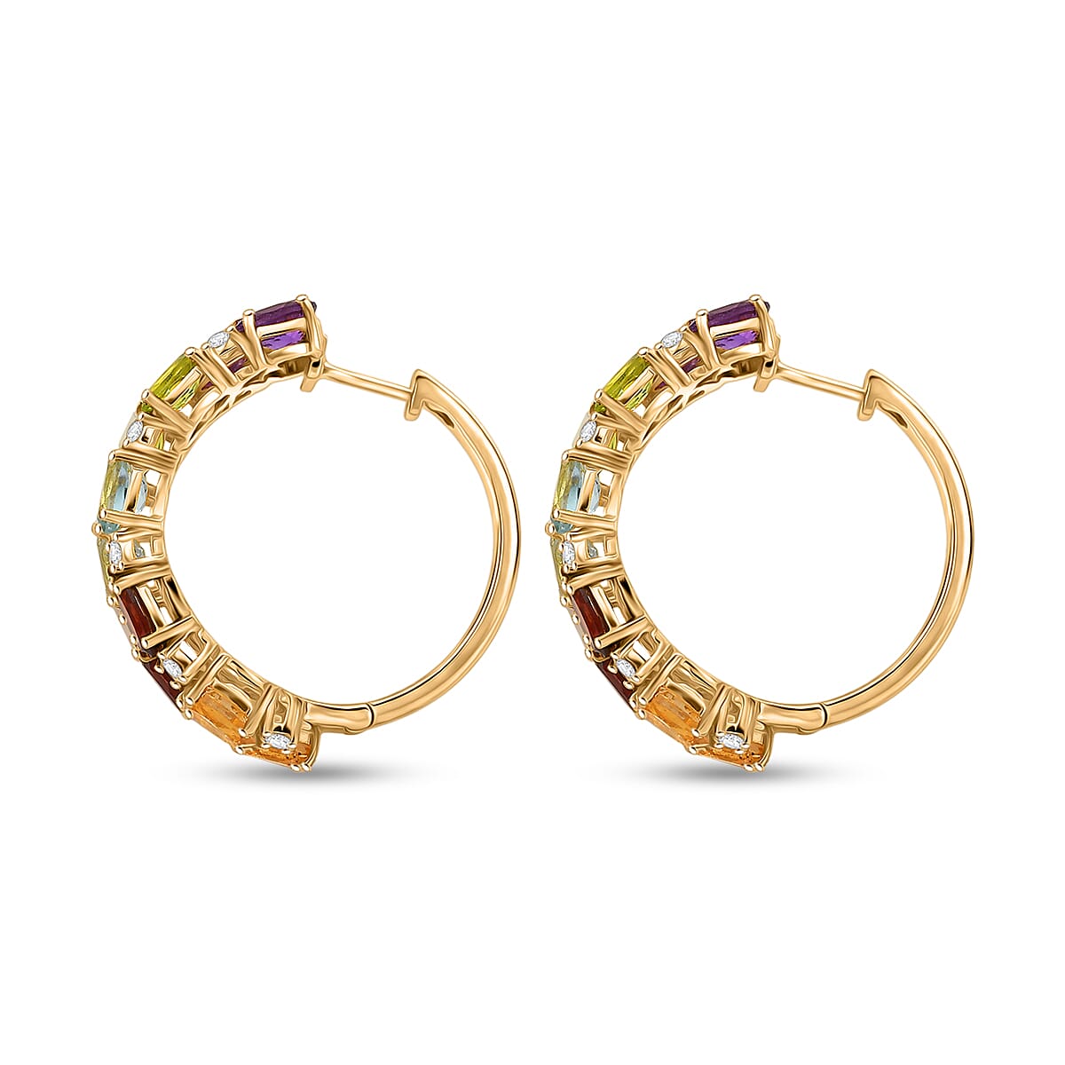 EverTrue Multi Gemstone 11.70 ctw Zig Zag Double Row Hoop Earrings in 18K YG Plated image number 3