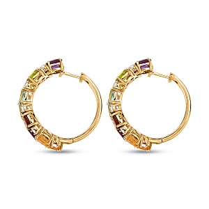 EverTrue Multi Gemstone 11.70 ctw Zig Zag Double Row Hoop Earrings in 18K YG Plated