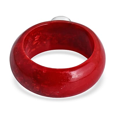 Moissanite and Red Coral 1.20 ctw Ring in Sterling Silver (Size 6.0)