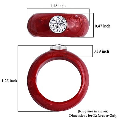 Moissanite and Red Coral 1.20 ctw Ring in Sterling Silver (Size 6.0)