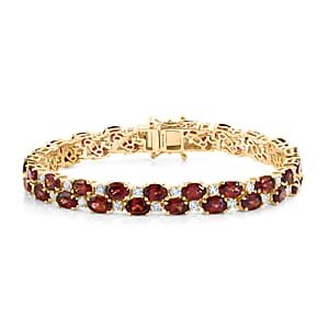 EverTrue Mozambique Garnet and White Topaz 25.50 ctw Zig Zag Double Row Bracelet in 18K YG Plated (7.25 In)