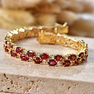 EverTrue Mozambique Garnet and White Topaz 25.50 ctw Zig Zag Double Row Bracelet in 18K YG Plated (7.25 In)