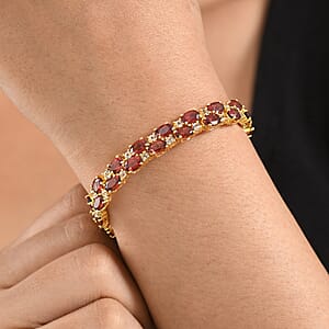 EverTrue Mozambique Garnet and White Topaz 25.50 ctw Zig Zag Double Row Bracelet in 18K YG Plated (7.25 In)