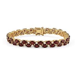 EverTrue Mozambique Garnet and White Topaz 28.10 ctw Zig Zag Double Row Bracelet in 18K YG Plated (8.00 In)