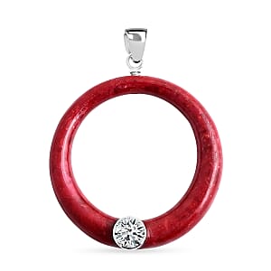 D'Joy Moissanite and Red Coral 1.20 ctw Pendant without Chain in Sterling Silver